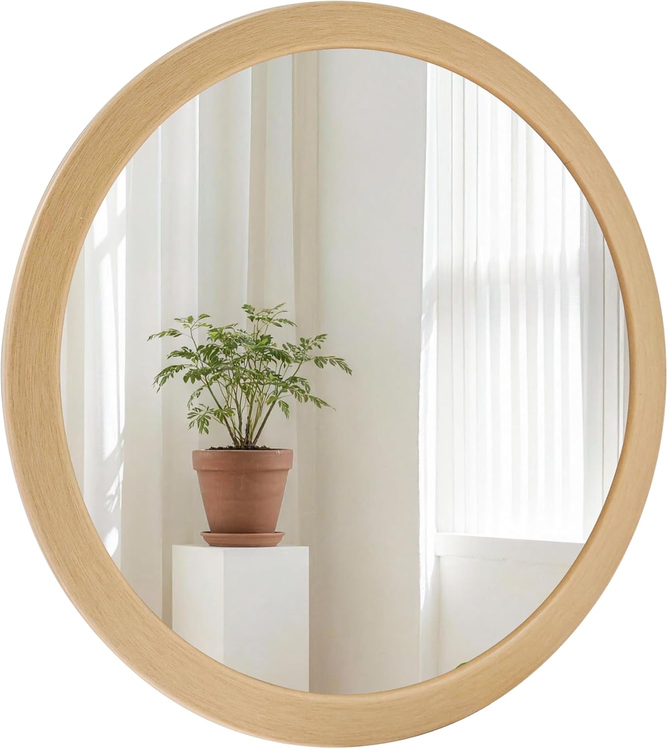 Round Farmhouse Beige Wall Mirror — 24" — 24"L x 24"W