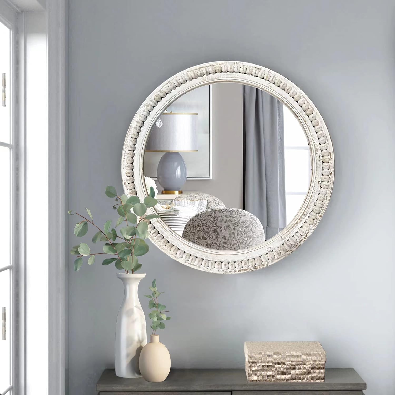 Round Farmhouse Wood Mirror — 24" - View 5