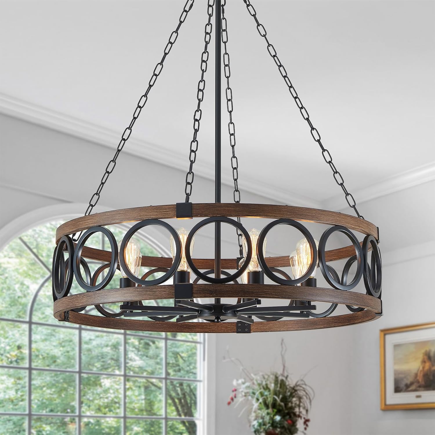 Adjustable Farmhouse Black Chandelier — 3-Light — Black-8 Light