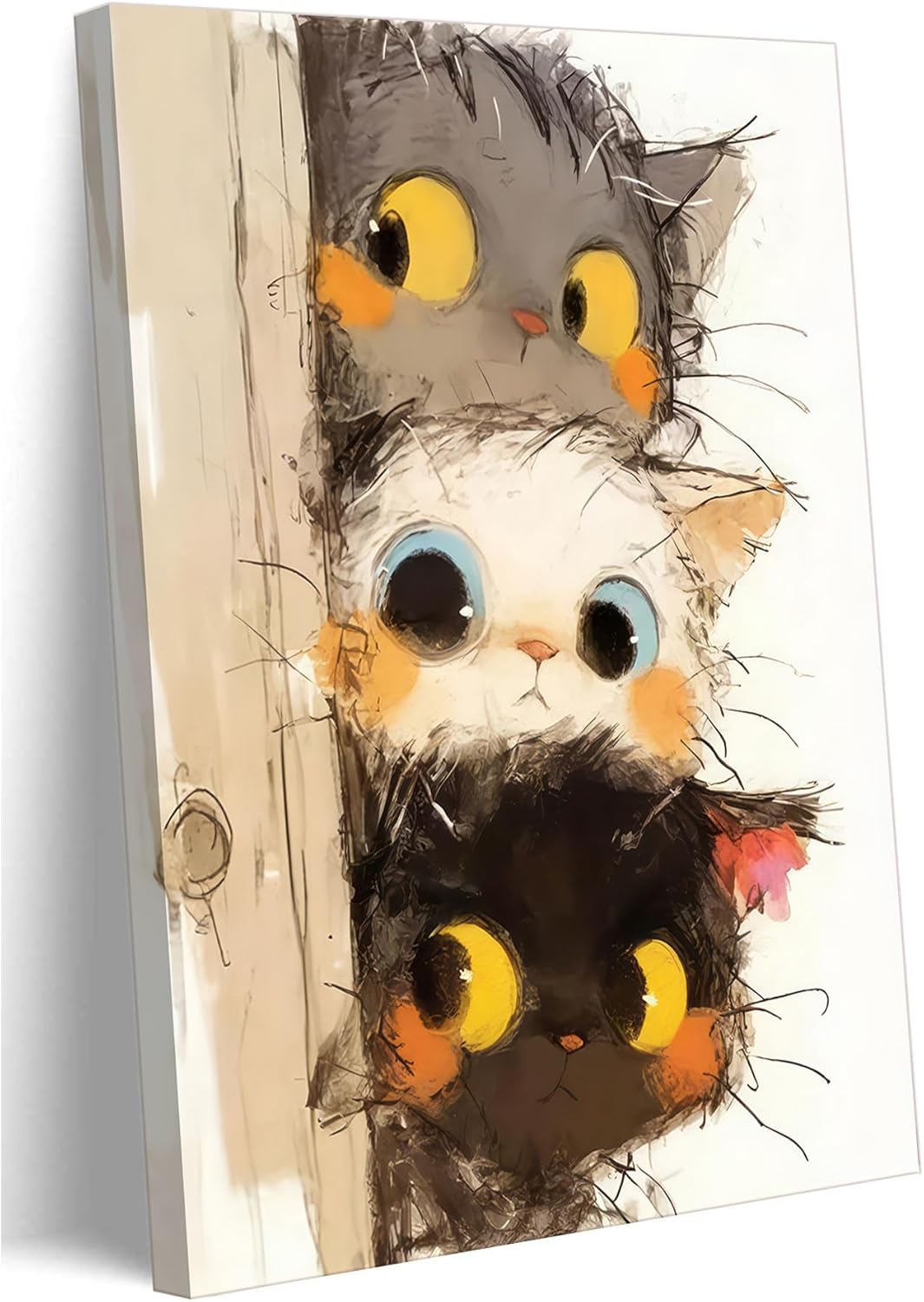 Brown Canvas Wall Art — 12x16 — Peeping Cat