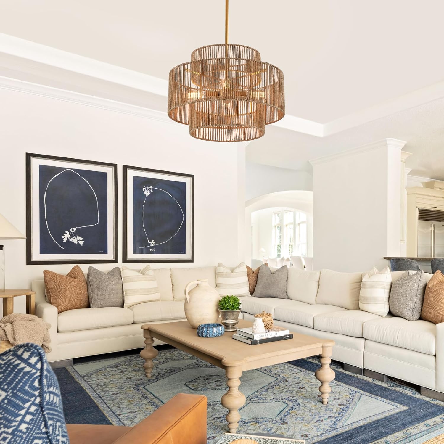 Adjustable Boho Beige Chandelier — 4-Light - View 4