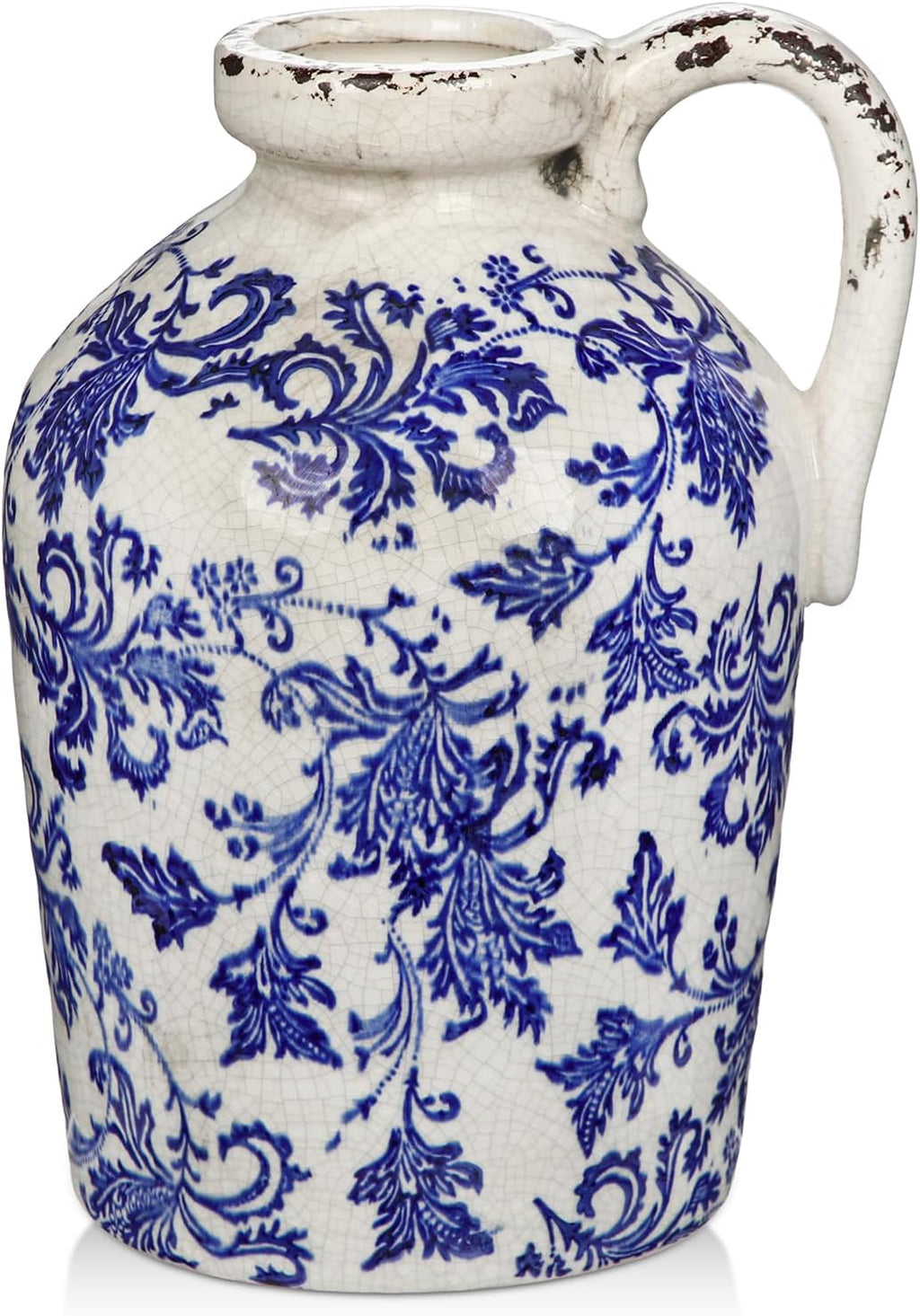 Boho Blue Flower Vase — 12.5" — Blue and White
