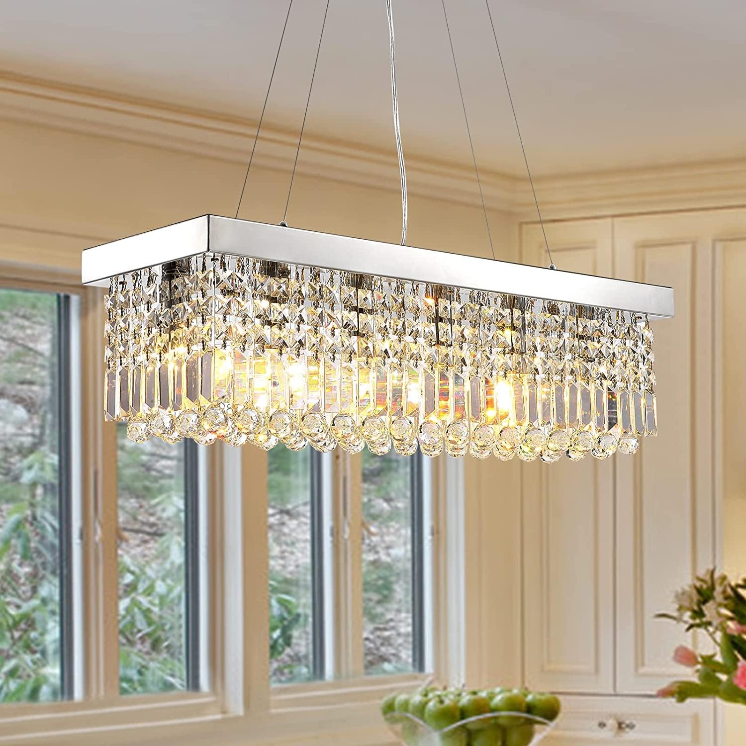 Rectangular Luxe Silver Chandelier — 6-Light