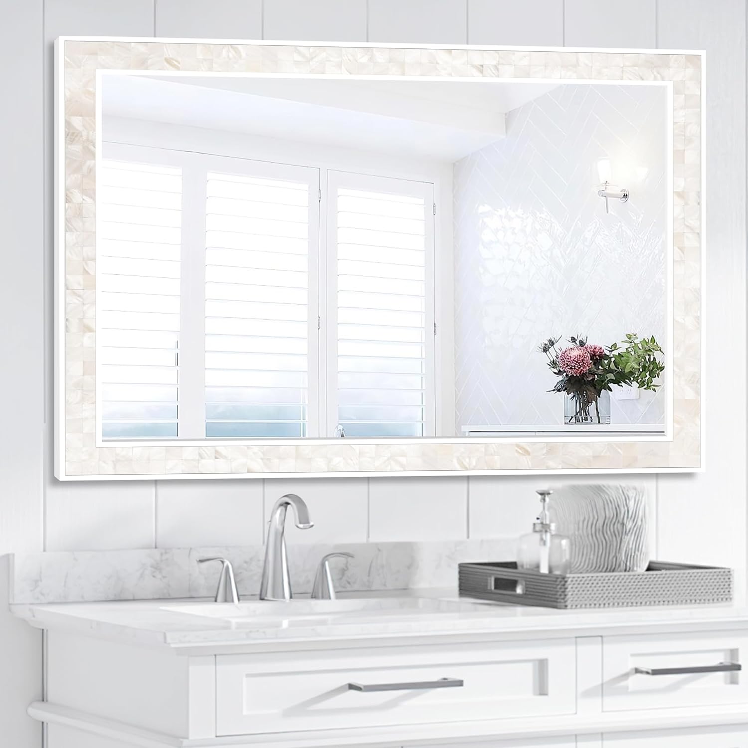 Framed Brown Wall Mirror — 30" — 48"L x 30"W