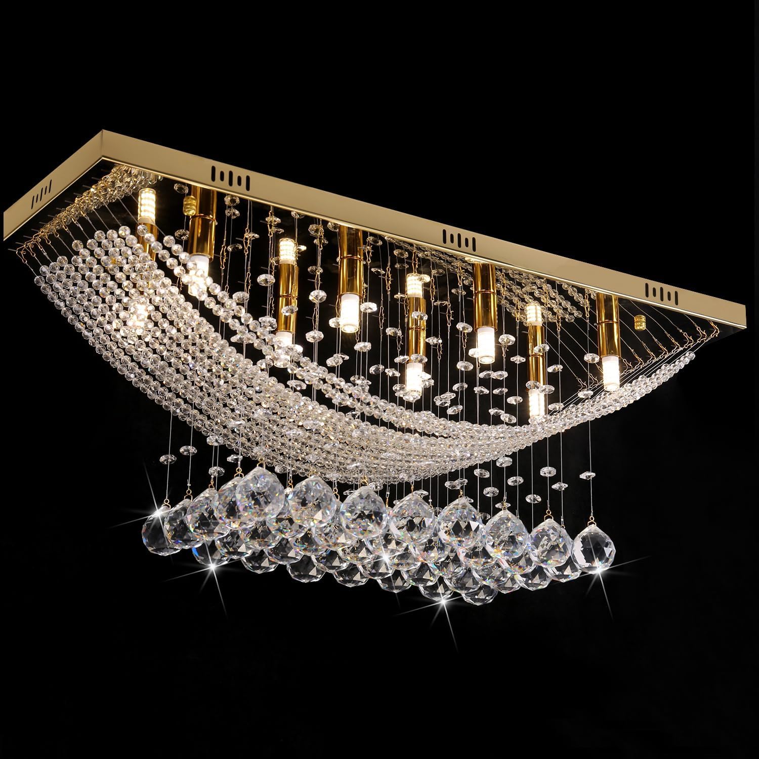 Rectangular Luxe Gold Chandelier — 23.6" — 05-Gold L27.6" x W10“ x H11"