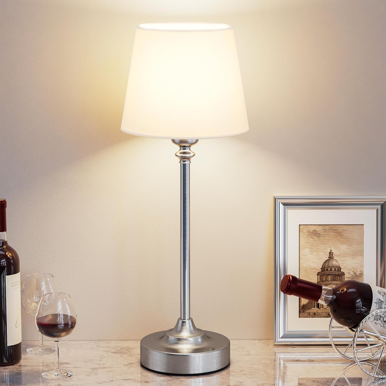 Cordless Luxe Black Table Lamp — White - Silver
