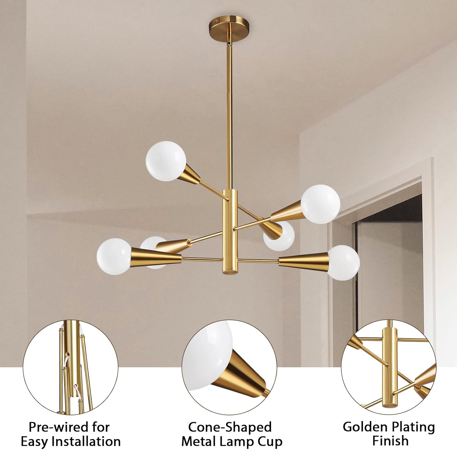 Adjustable Luxe Black Chandelier — 6-Light - View 7