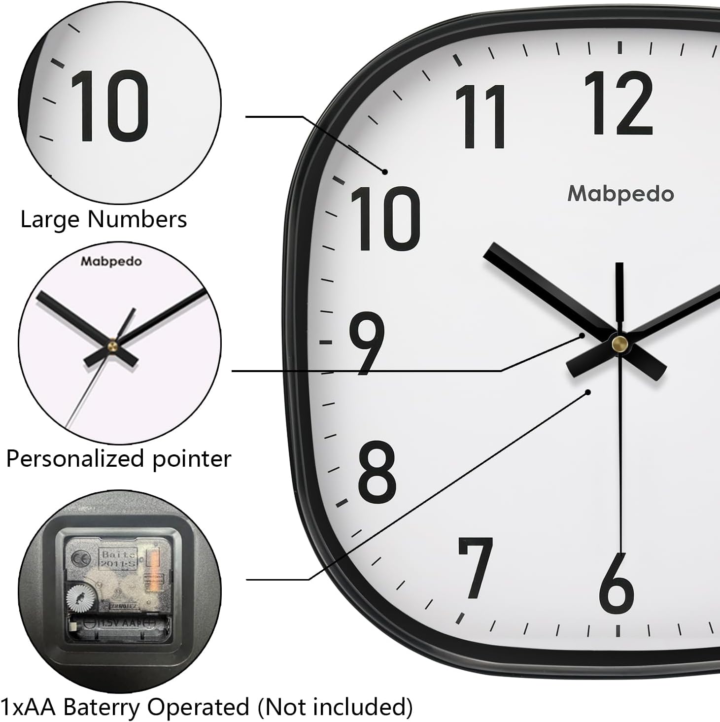 Battery Operated Black Wall Clock — 8" - View 6