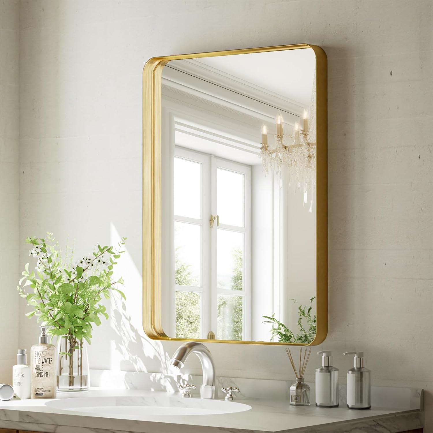Round Modern Black Mirror — 24" — Gold