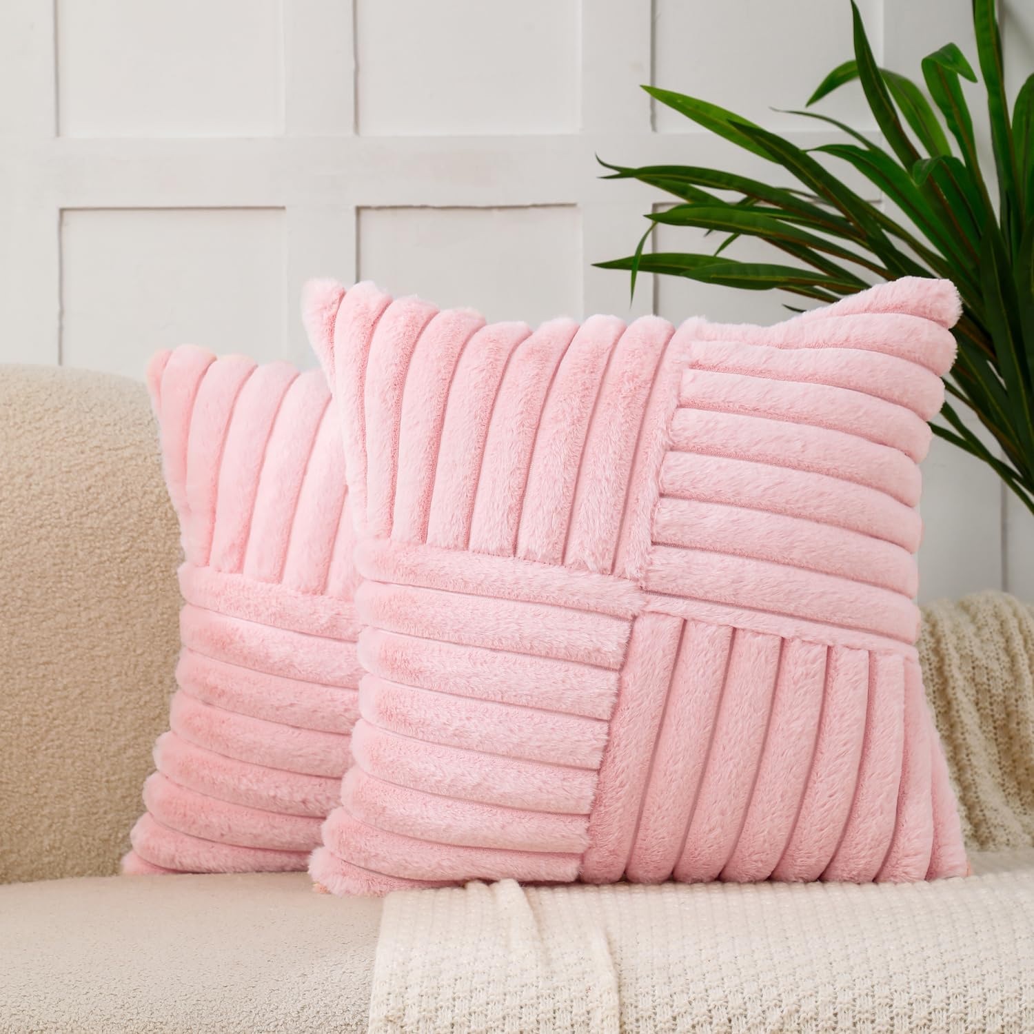 Velvet Boho Beige Throw Pillow Cover — 18" — Pink