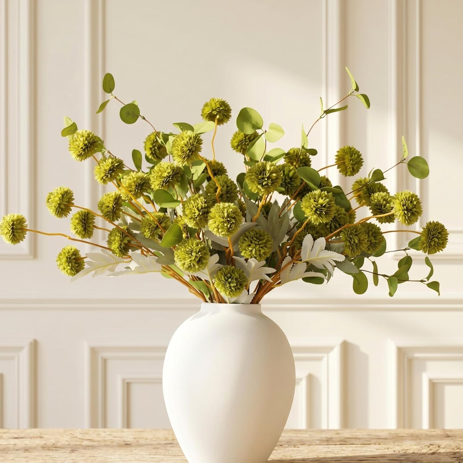 Pom Pom Beige Artificial Flowers — Green