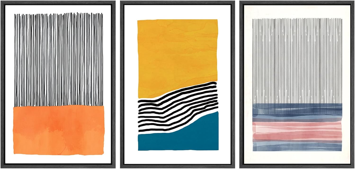 Framed Modern Fabric Wall Art — 16" — 24"x36"x3 Panels Black