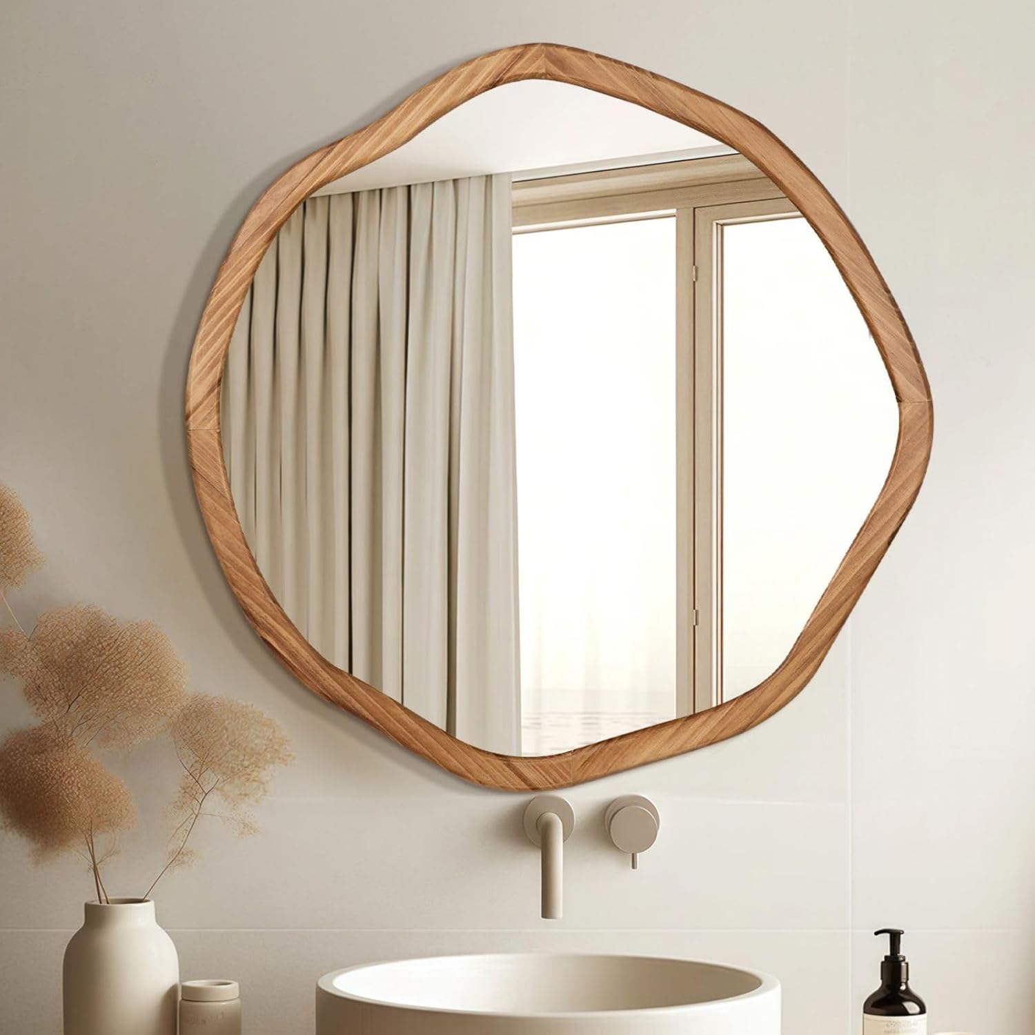 Round Farmhouse Brown Wall Mirror — 30" — A Rustic Brown