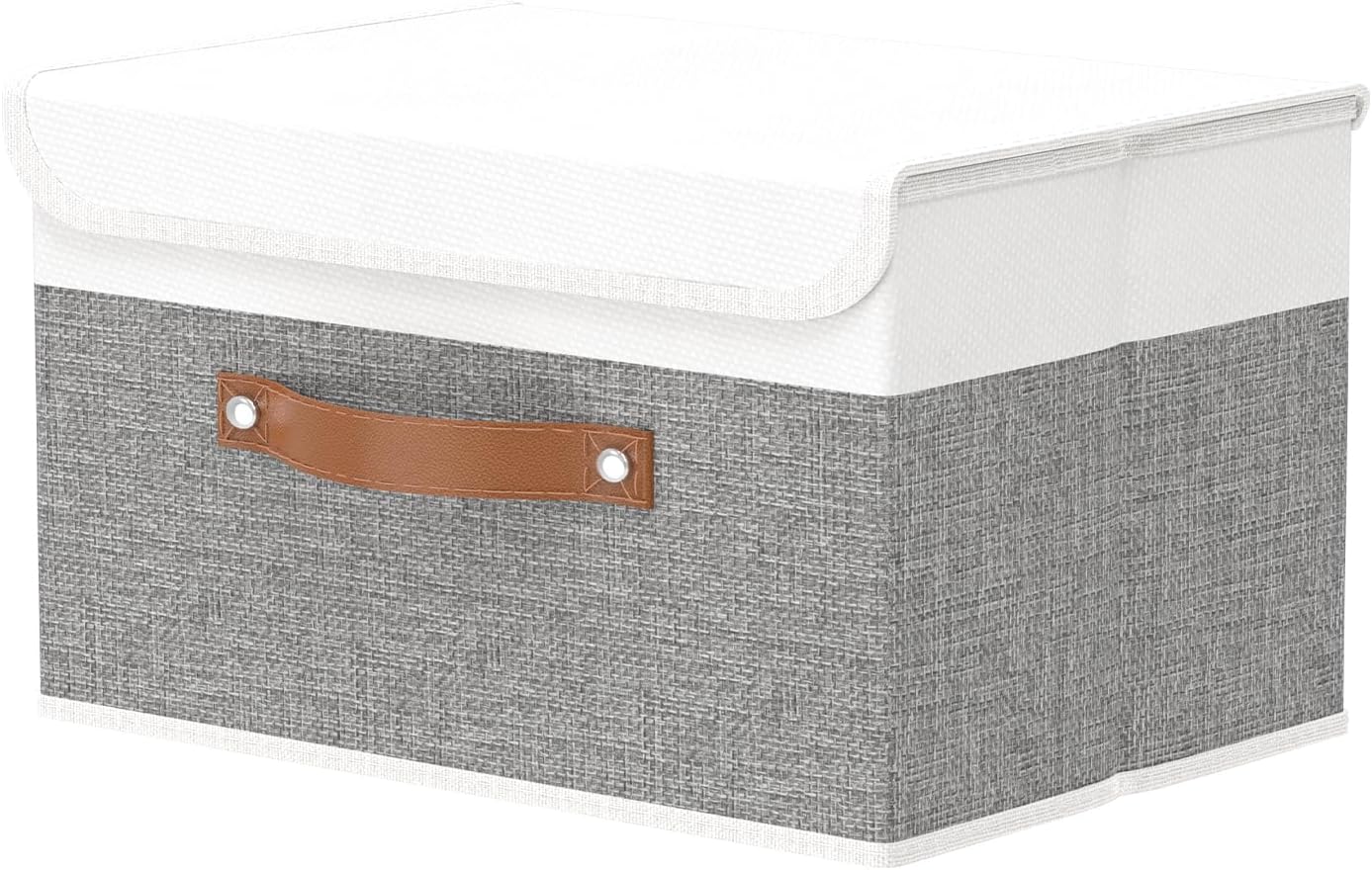 Linen Beige Storage Bin — 9" — White/Grey