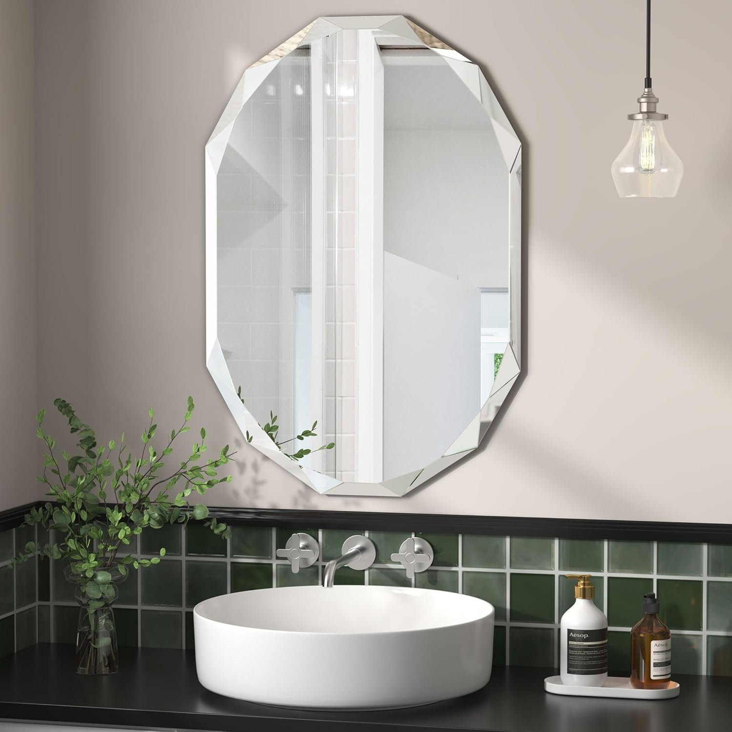 Beveled Beige Mirror — 30" — Round
