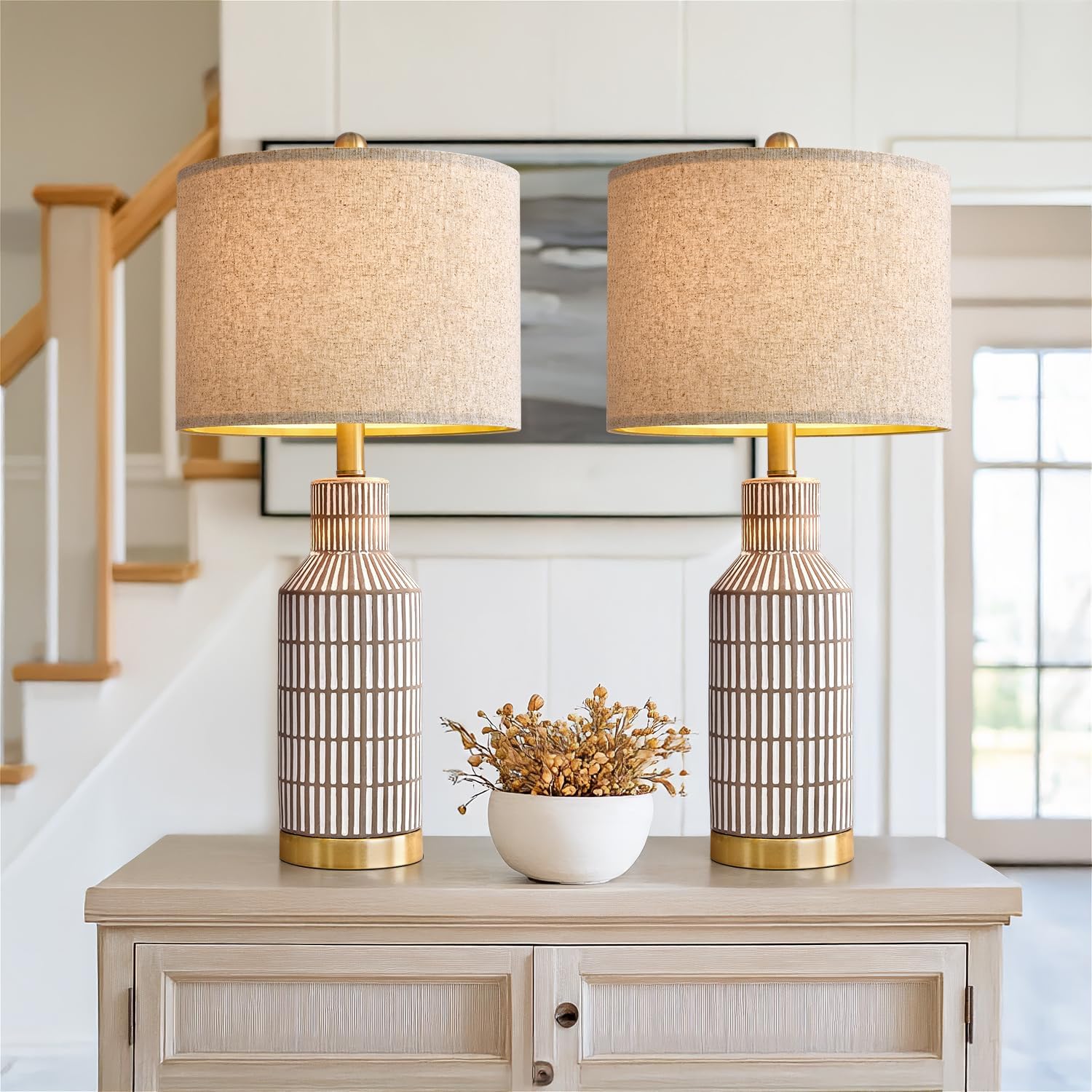 Farmhouse Black Bedside Lamp — 25" — Brown White