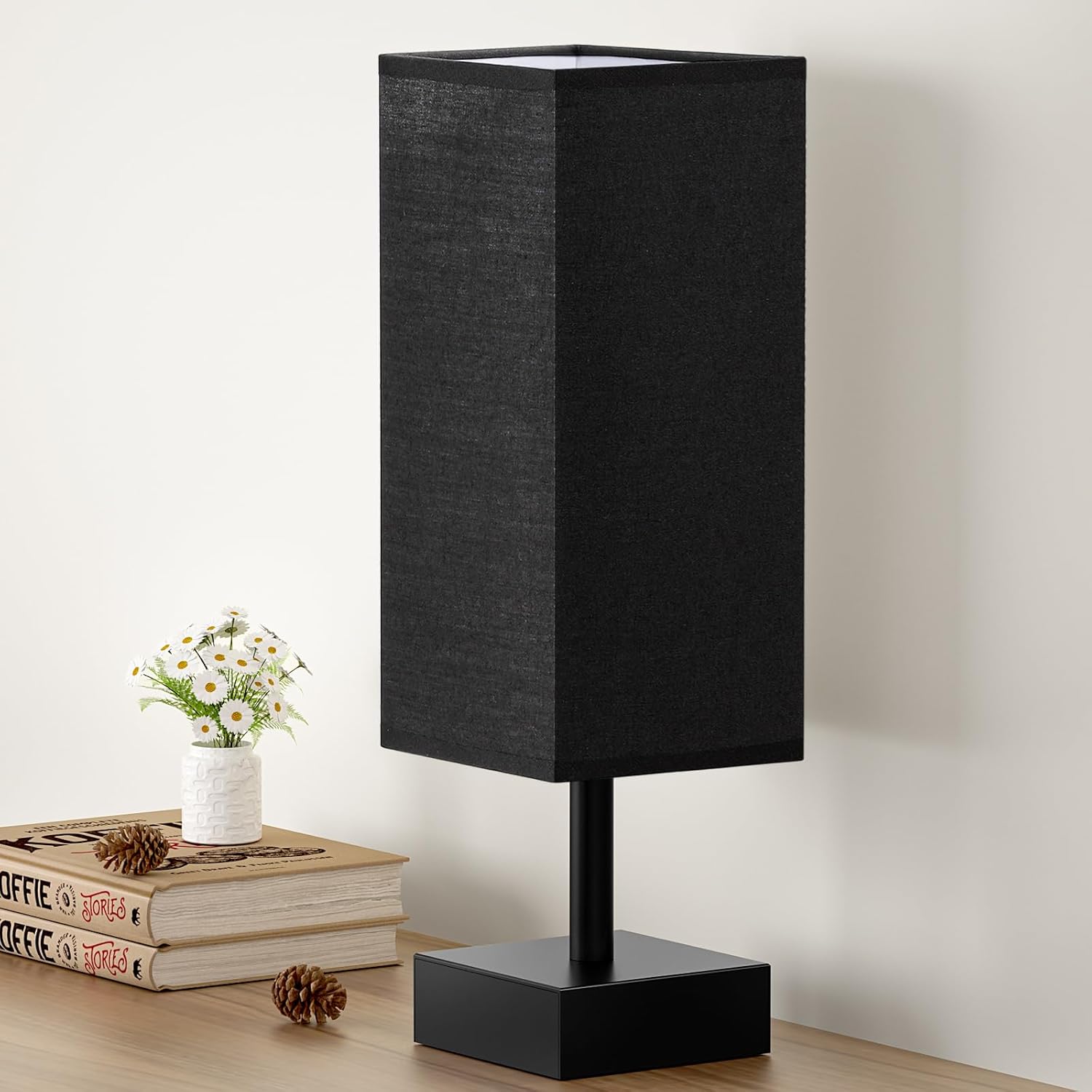 Modern Beige Bedside Lamp — Black & Black
