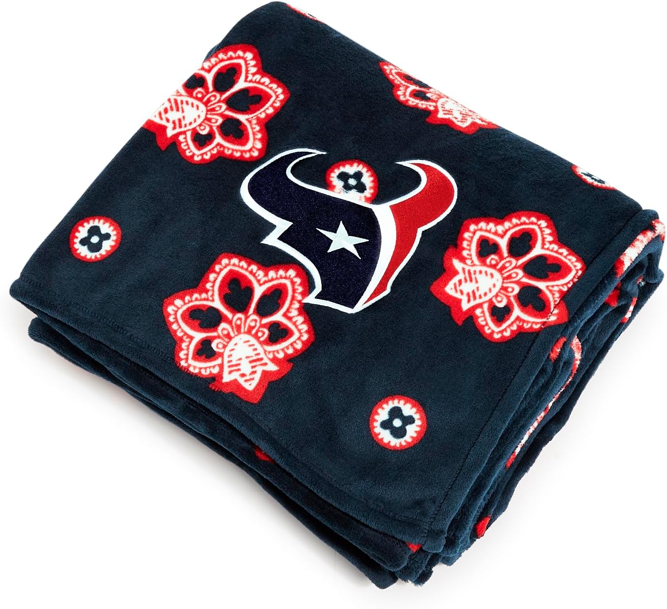 Oversized Beige Throw Pillow — Navy/Red Bandana With Houston Texans