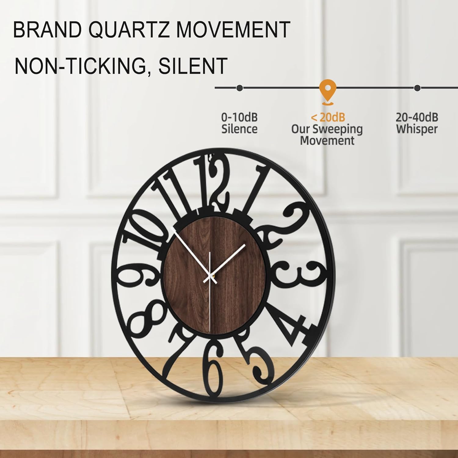 Battery Operated Modern Brown Wall Clock — 14" - View 4
