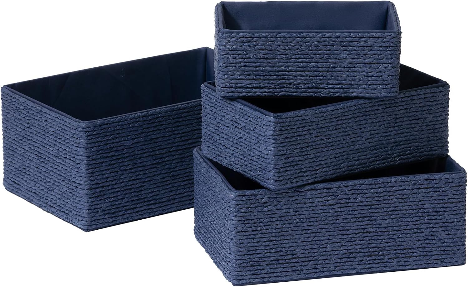 Boho Beige Storage Basket — Set of 4 — Navy Blue