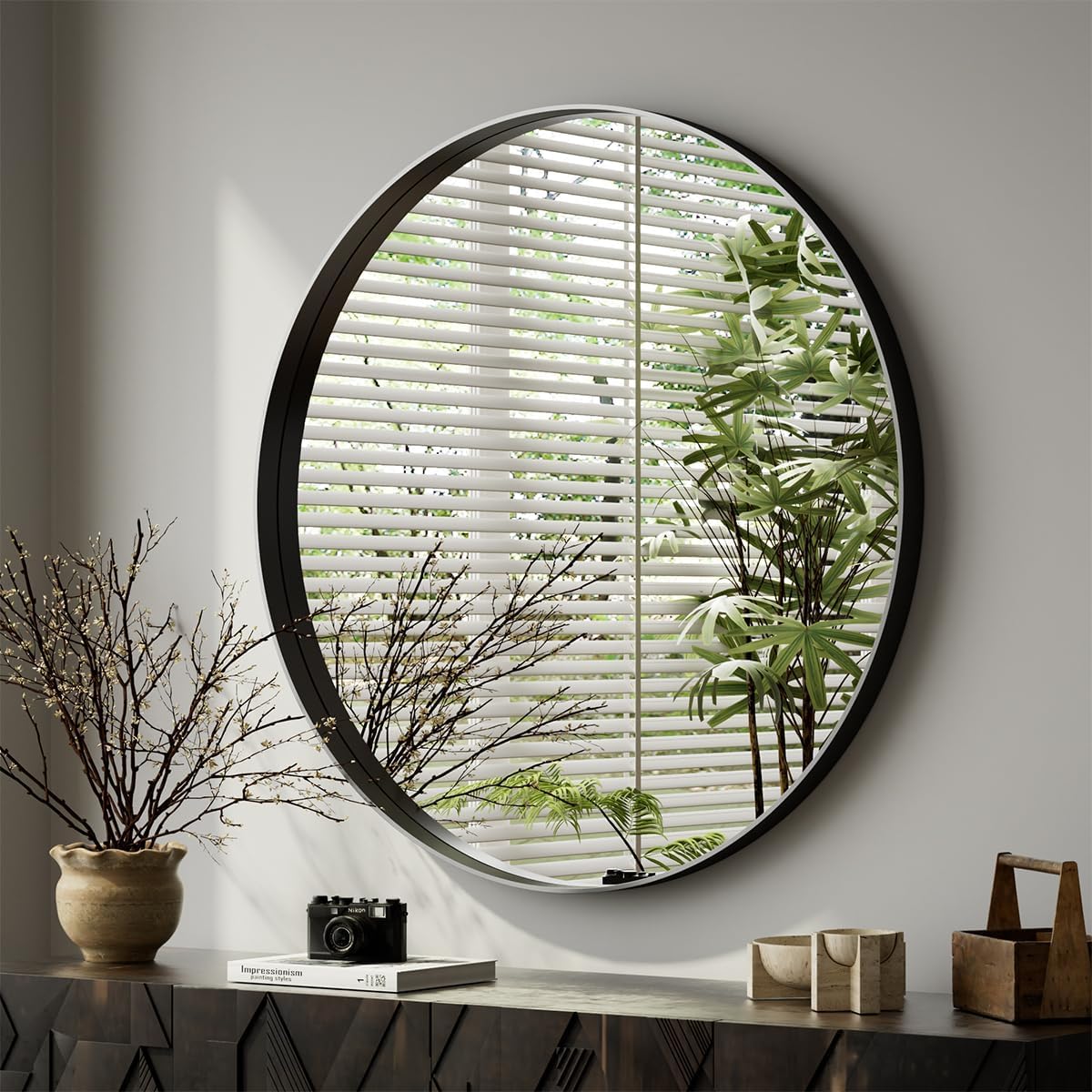 Round Modern Black Mirror — 24" - View 5