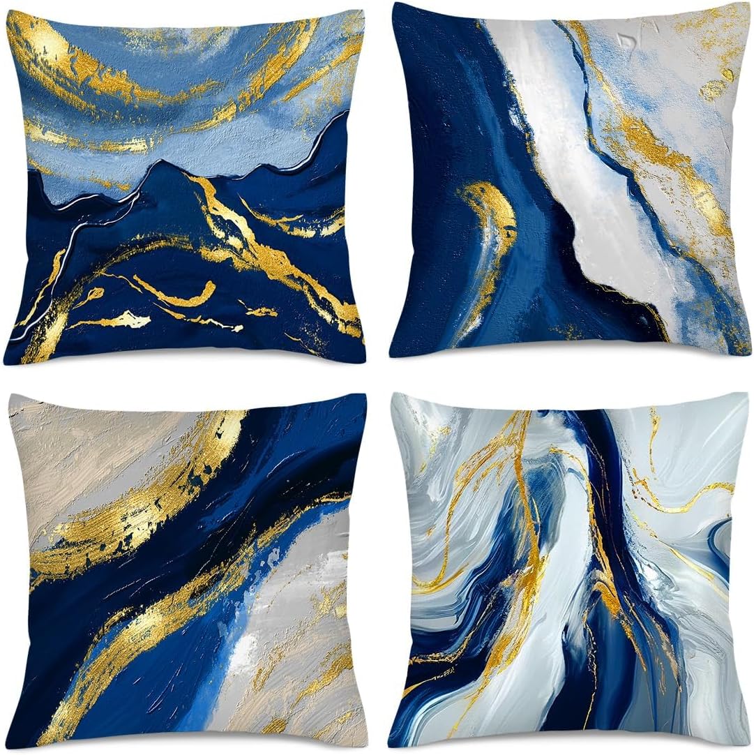 Boho Black Cushion Cover — 18" — Blue Gold