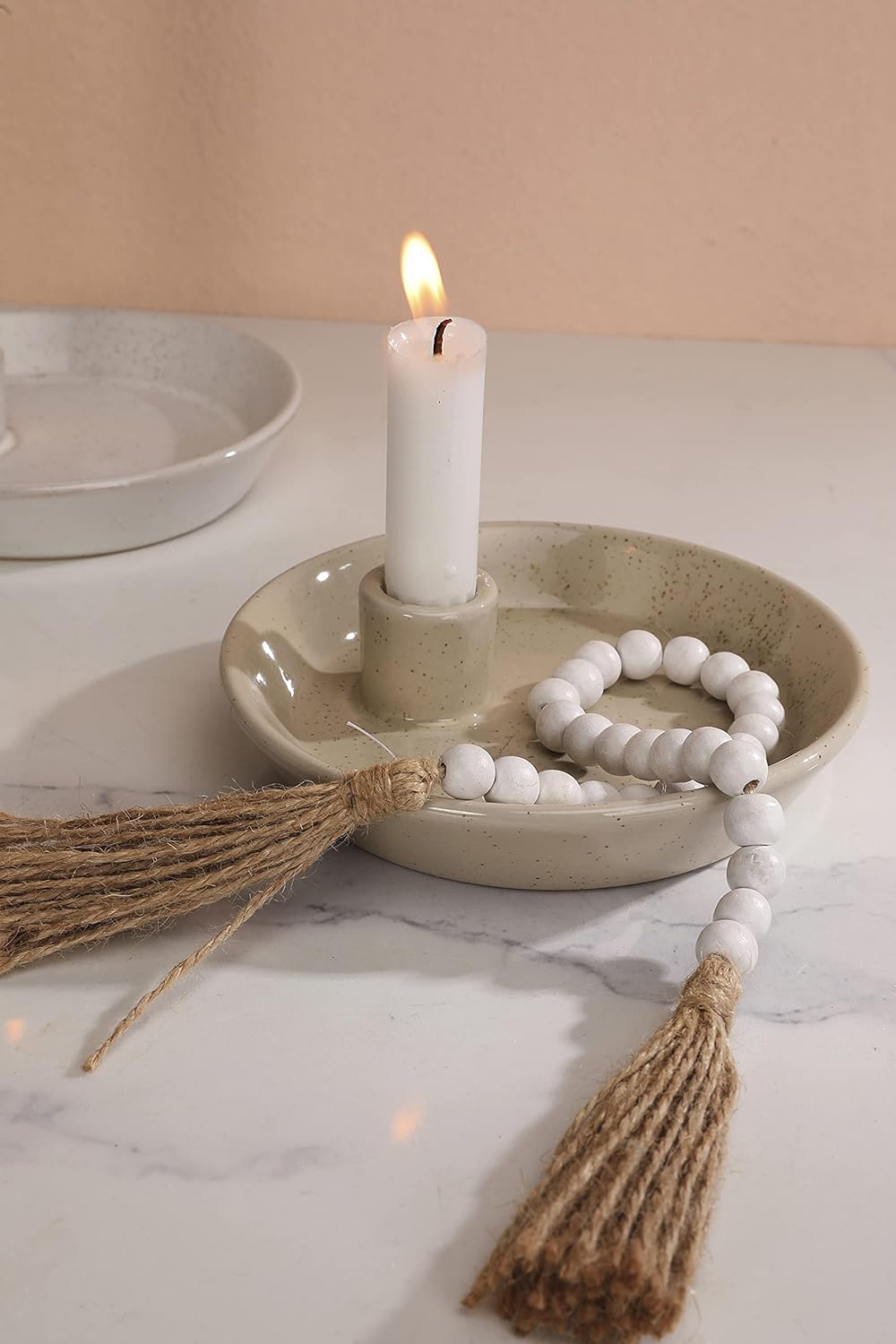 Round Boho White Candle — Griege
