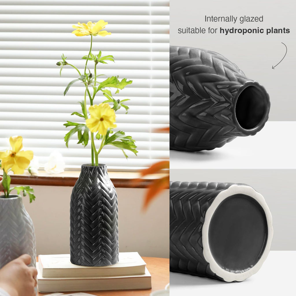 Boho Black Decorative Vase — 8" - View 4