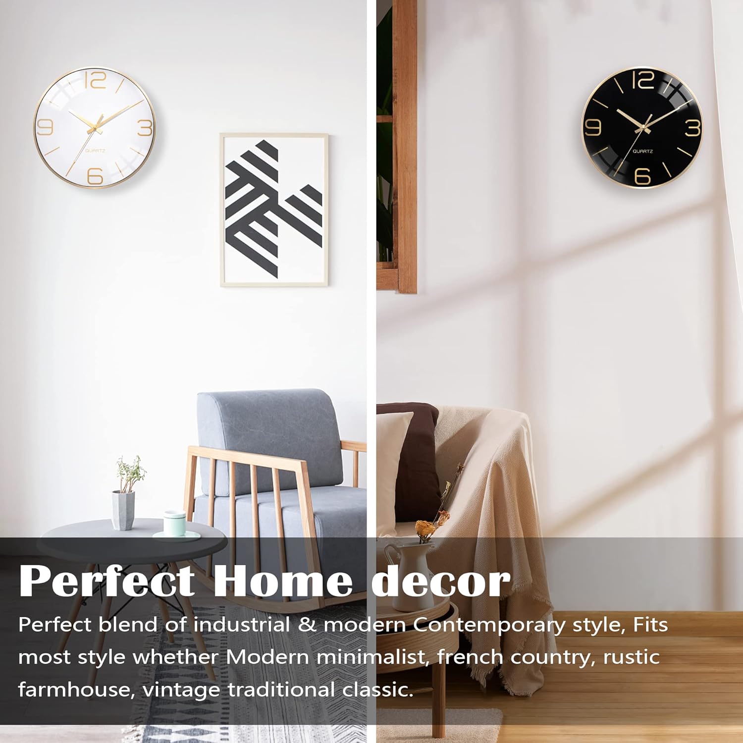 Battery Operated Luxe Black Wall Clock — 12" - View 7