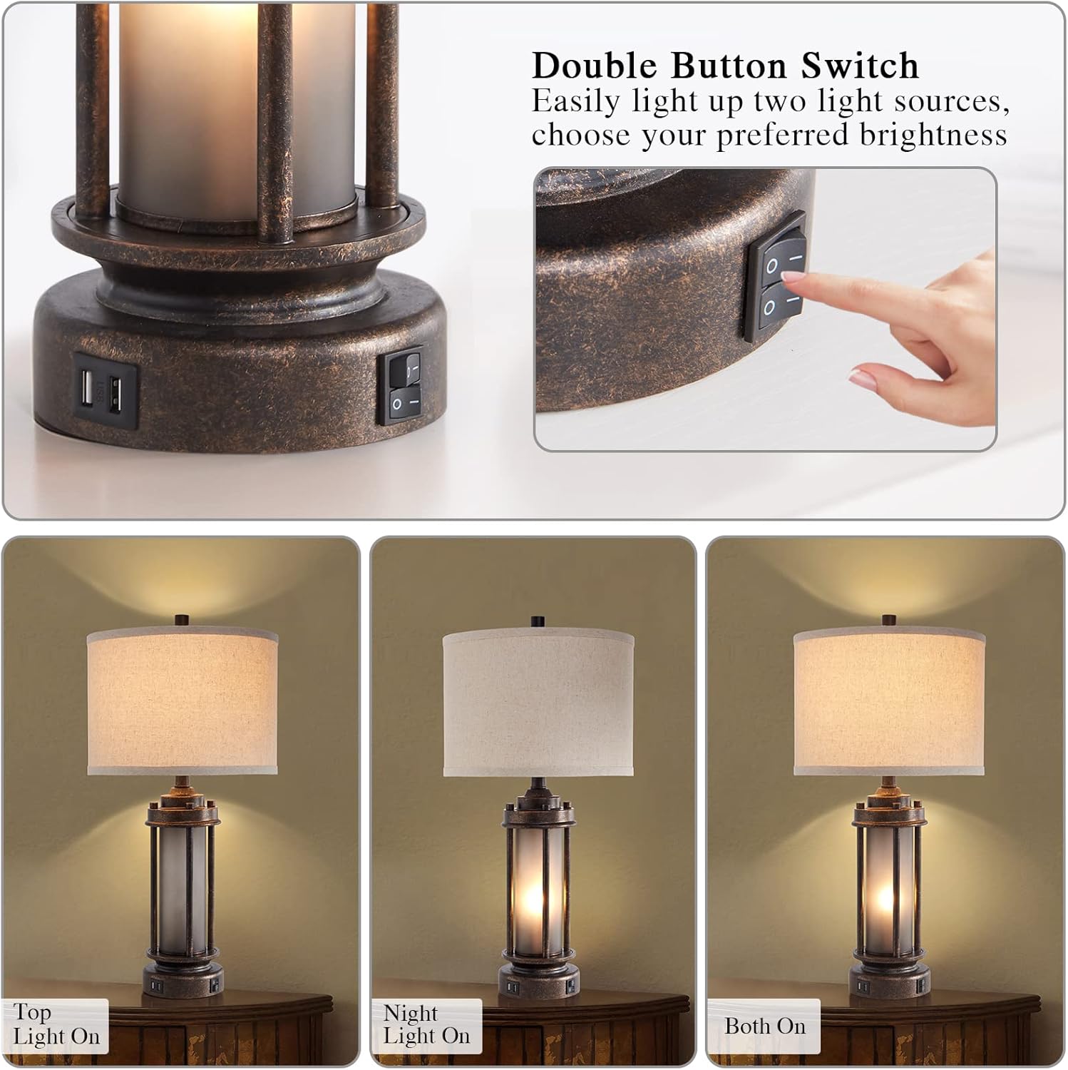 USB Charging Farmhouse Black Table Lamp — Set of 2 - View 5