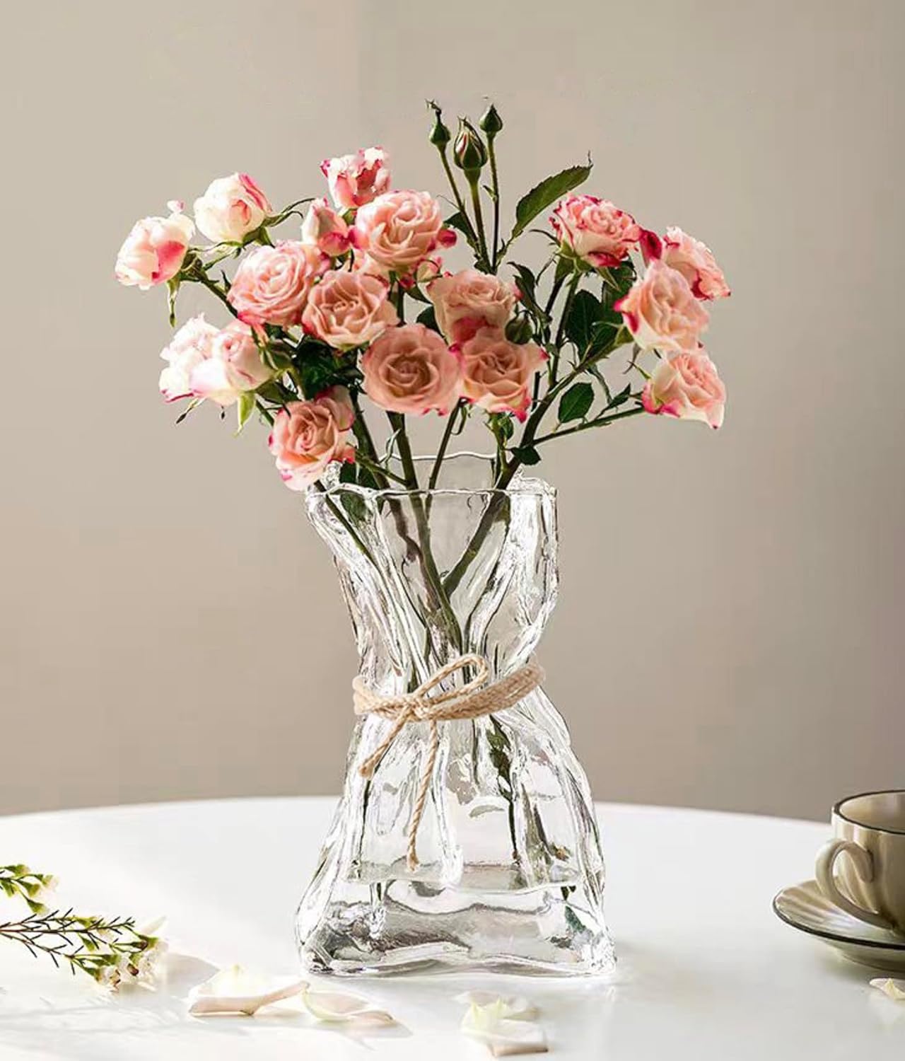 Modern Beige Flower Vase — 6" — Clear