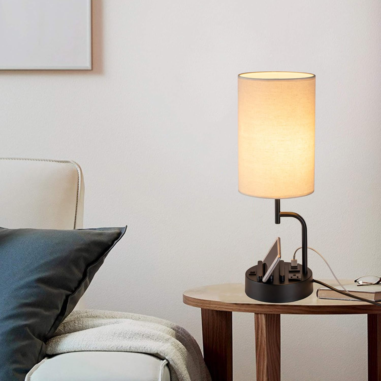 USB Charging Modern Beige Bedside Lamp — Set of 2 - View 7