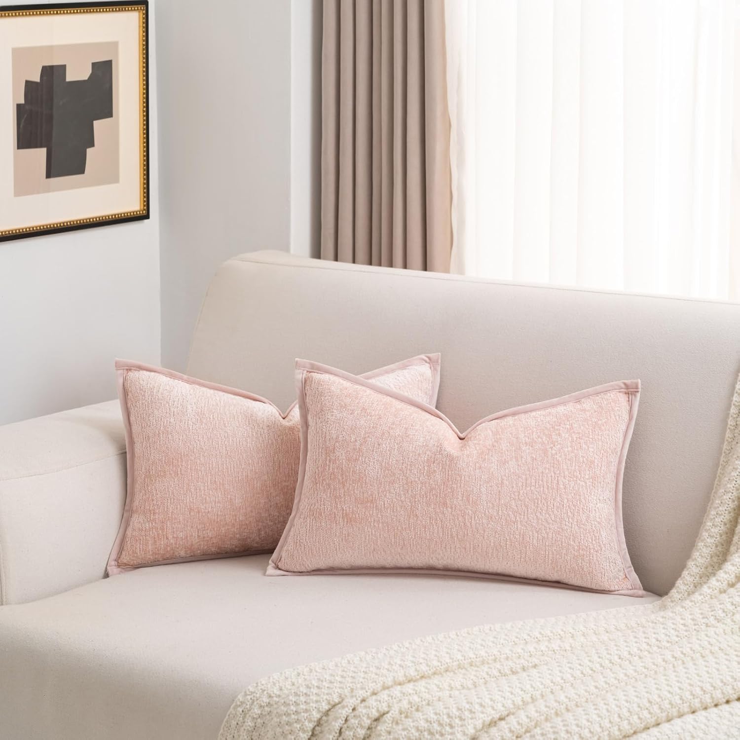 Chenille Beige Throw Pillow Cover — 20" — Pink