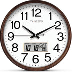 Battery Operated Modern Brown Wall Clock — 11" — Calendar Chestnut Brown