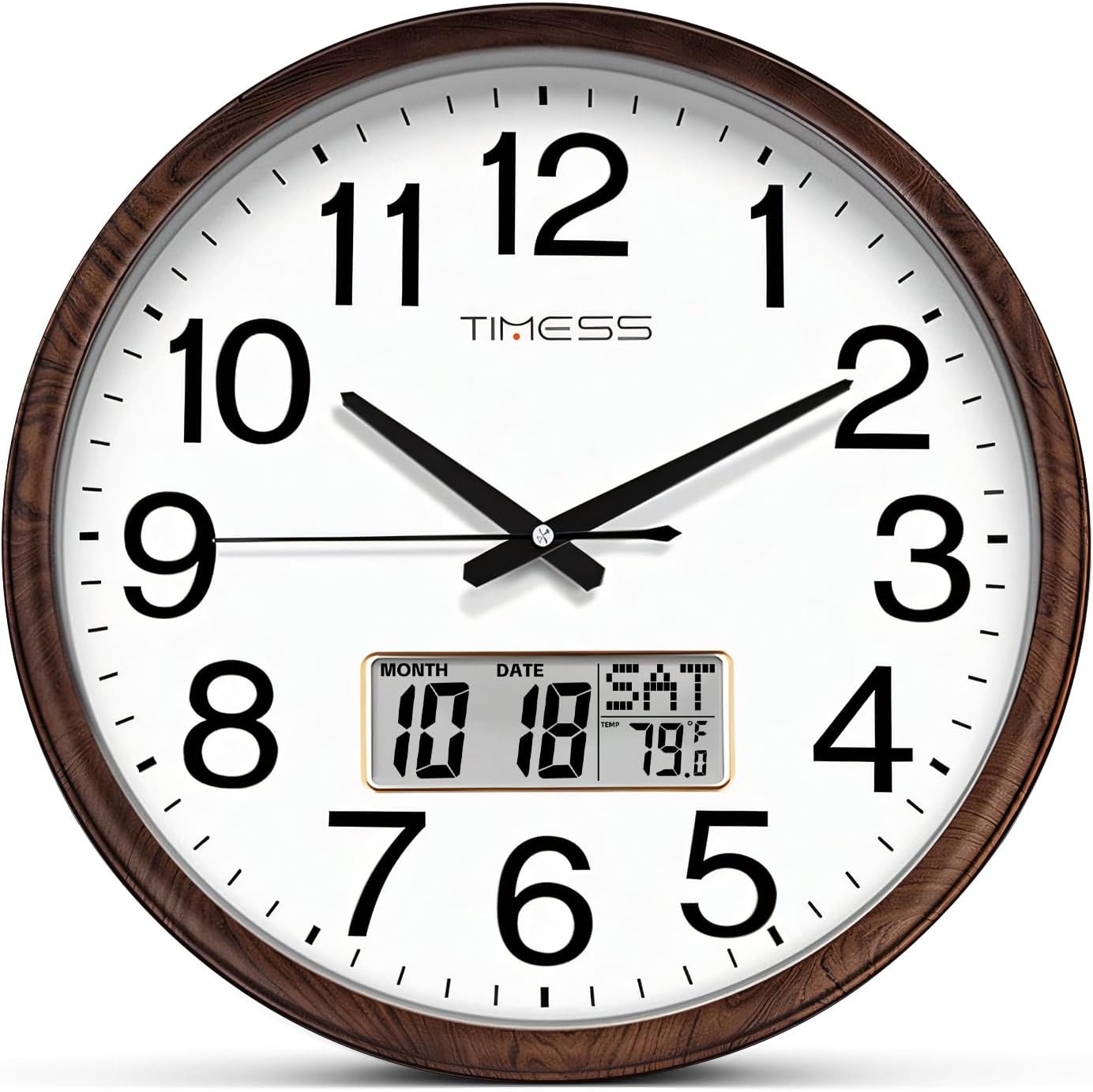 Battery Operated Modern Brown Wall Clock — 11" — Calendar Chestnut Brown