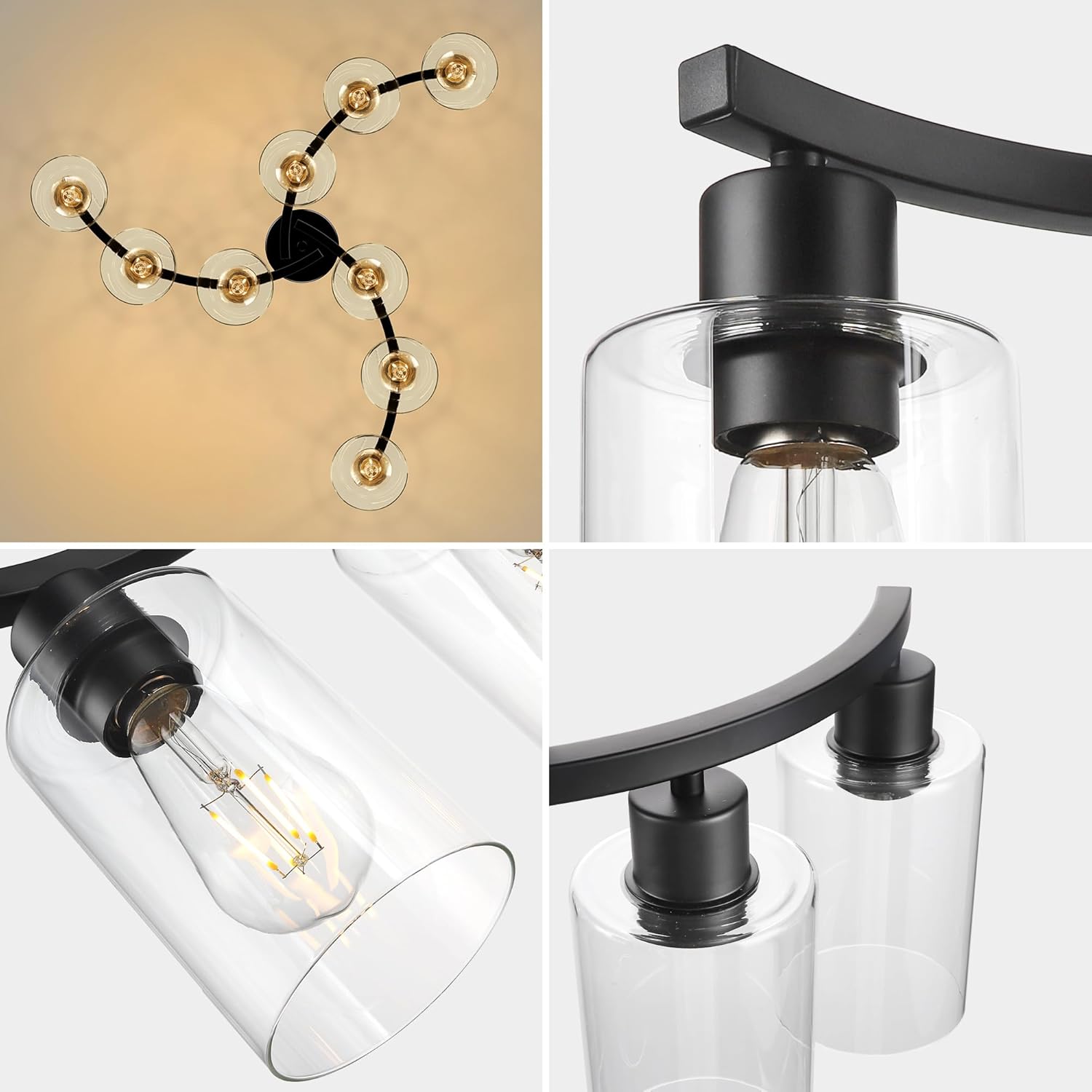 Farmhouse Black Chandelier — 9-Light - View 7