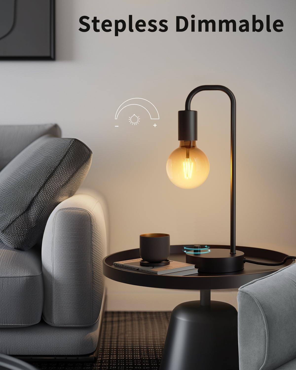 Dimmable Modern Black Bedside Lamp - View 2