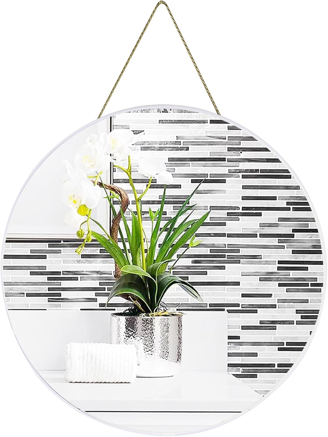 Round Luxe Black Wall Mirror — 12.6" — White