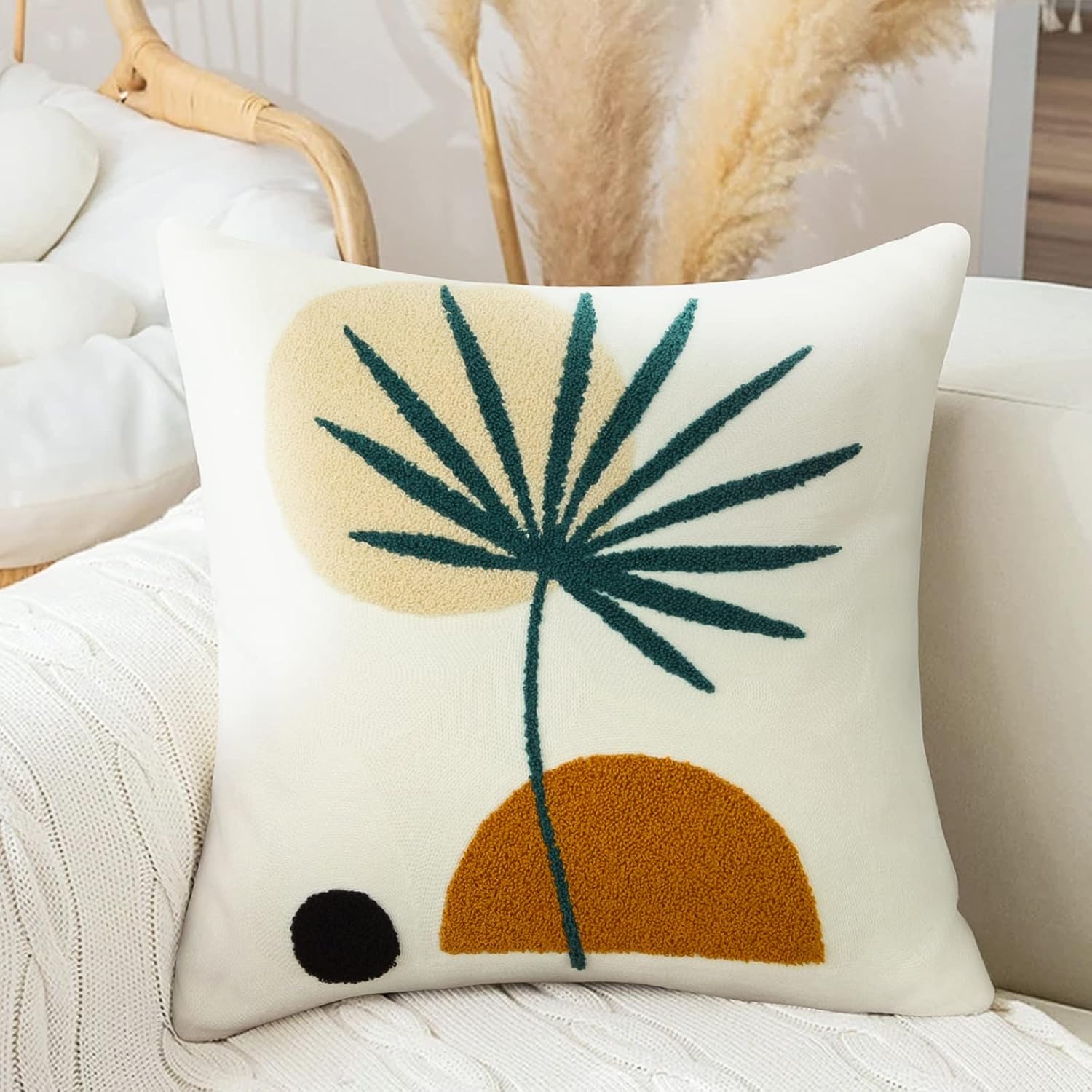 Tufted Boho Green Throw Pillow Cover — 20" — Boho-b2