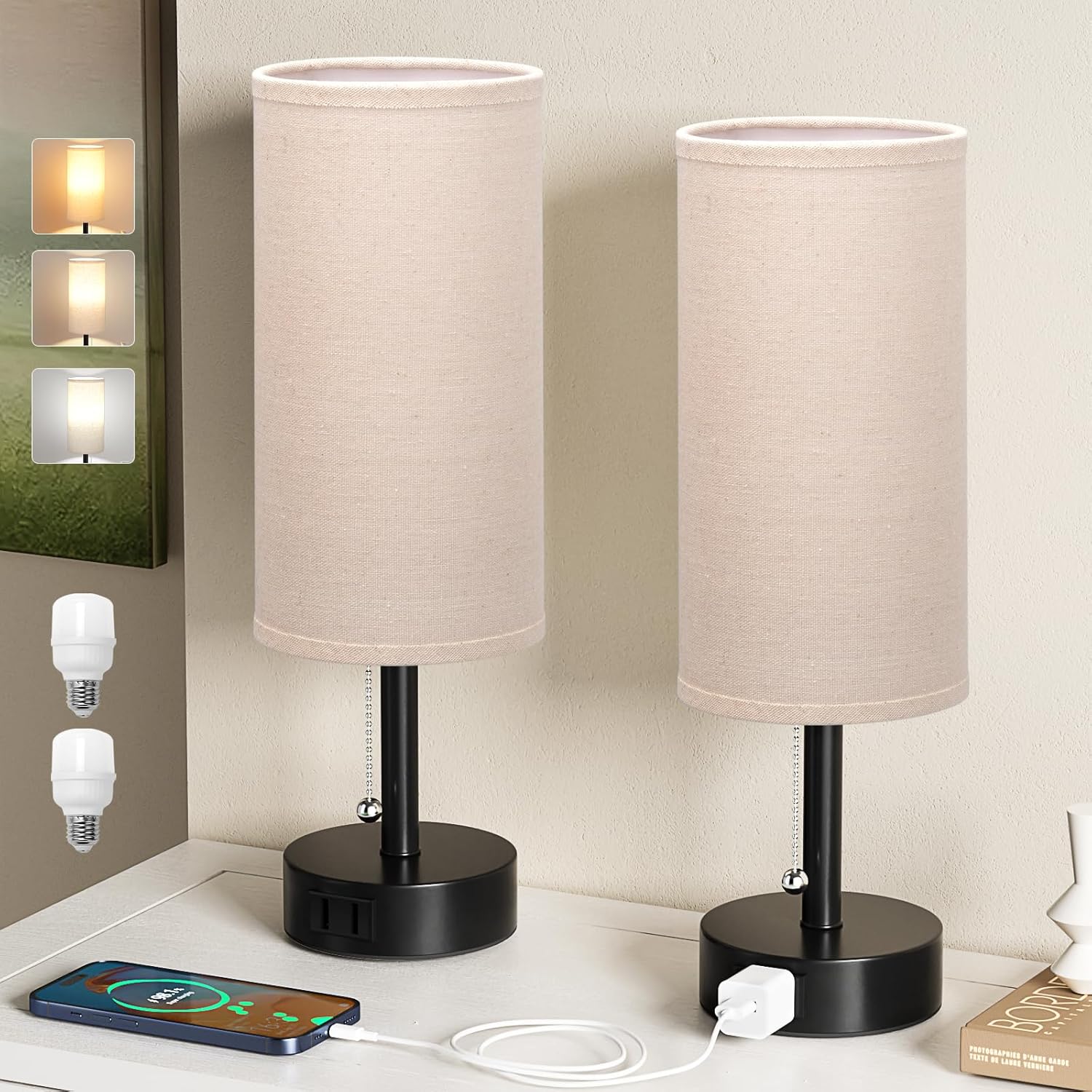 Round Beige LED Bulb — Set of 2 — Beige