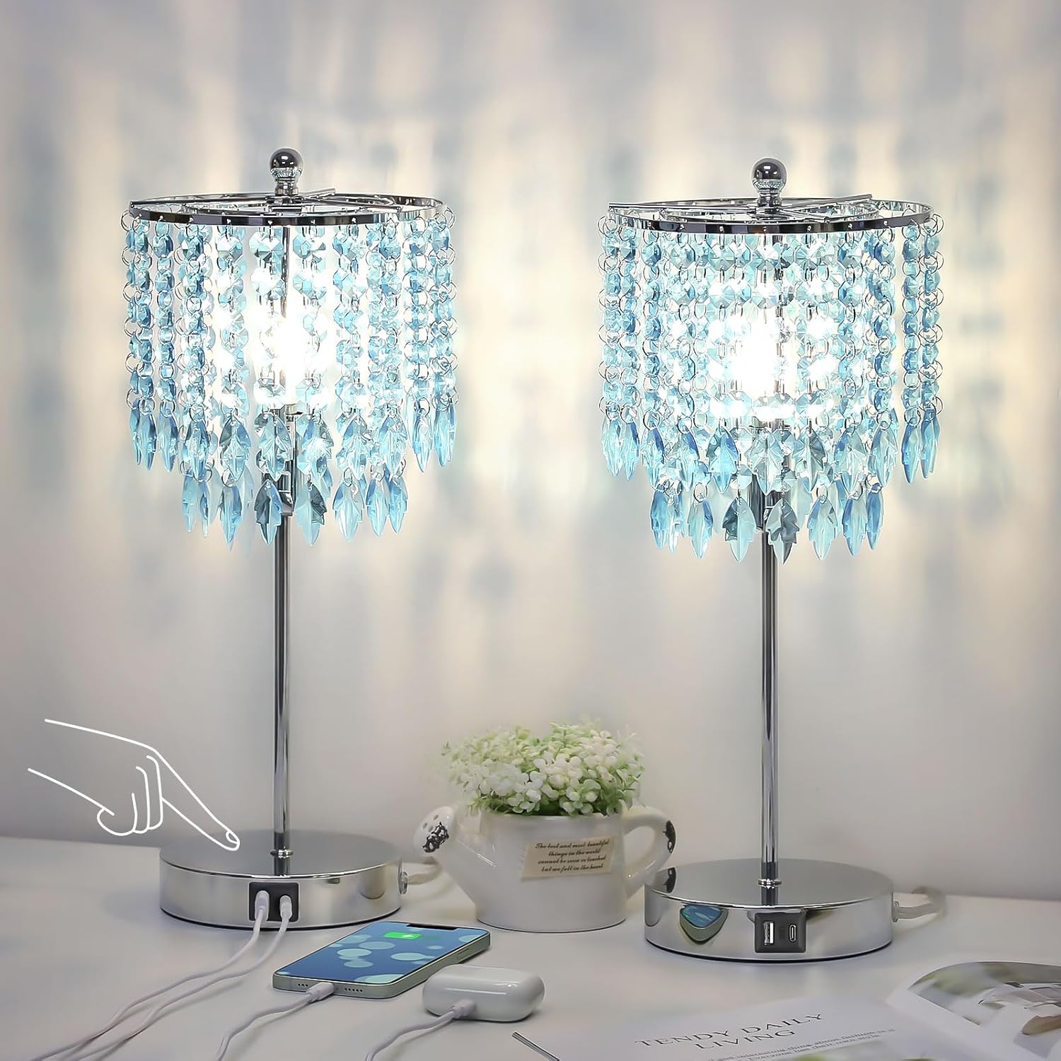 Dimmable Luxe Gold Bedside Lamp — Teal