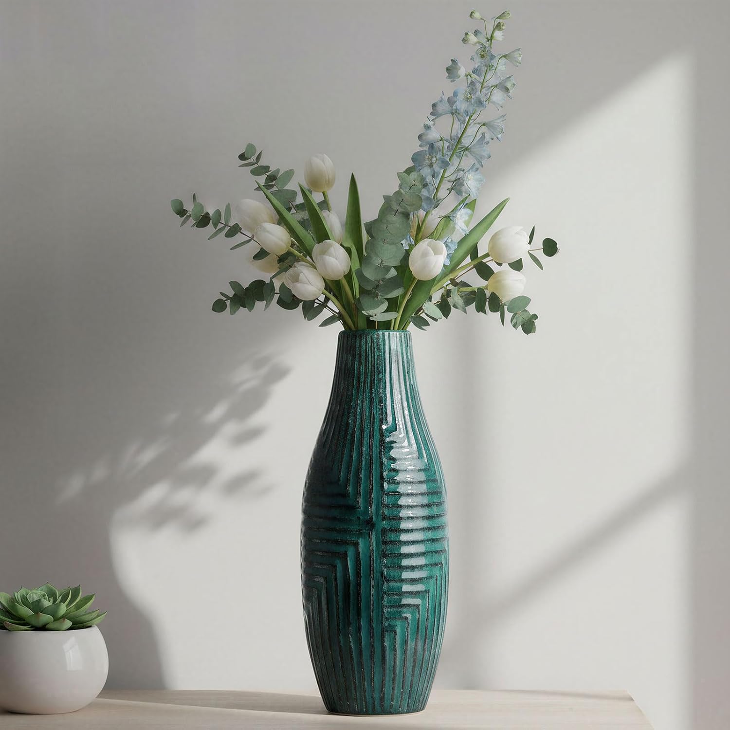 Modern Green Vase — 9.4" — Teal