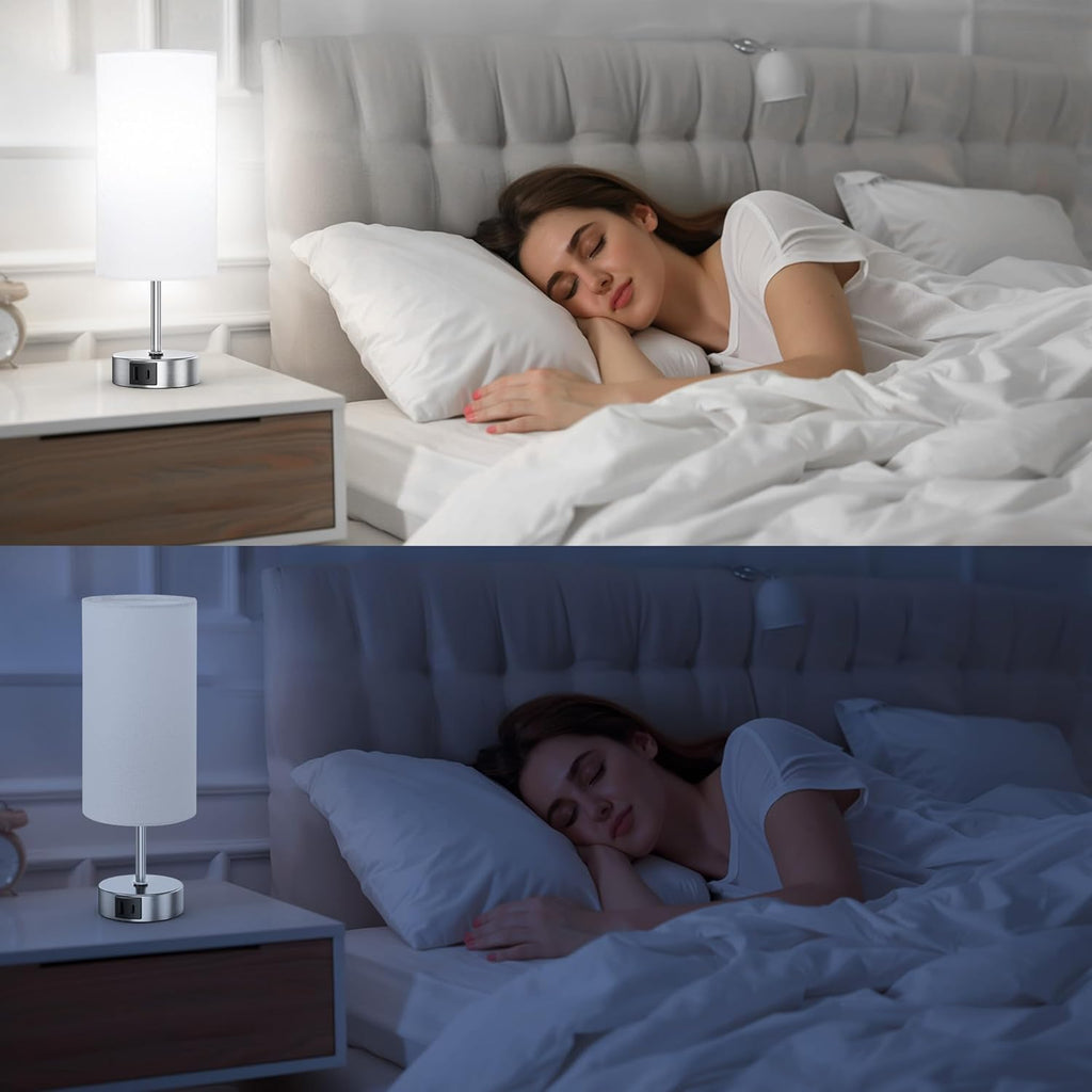 Dimmable Modern Silver Nightstand Lamp — 12.8" - View 8