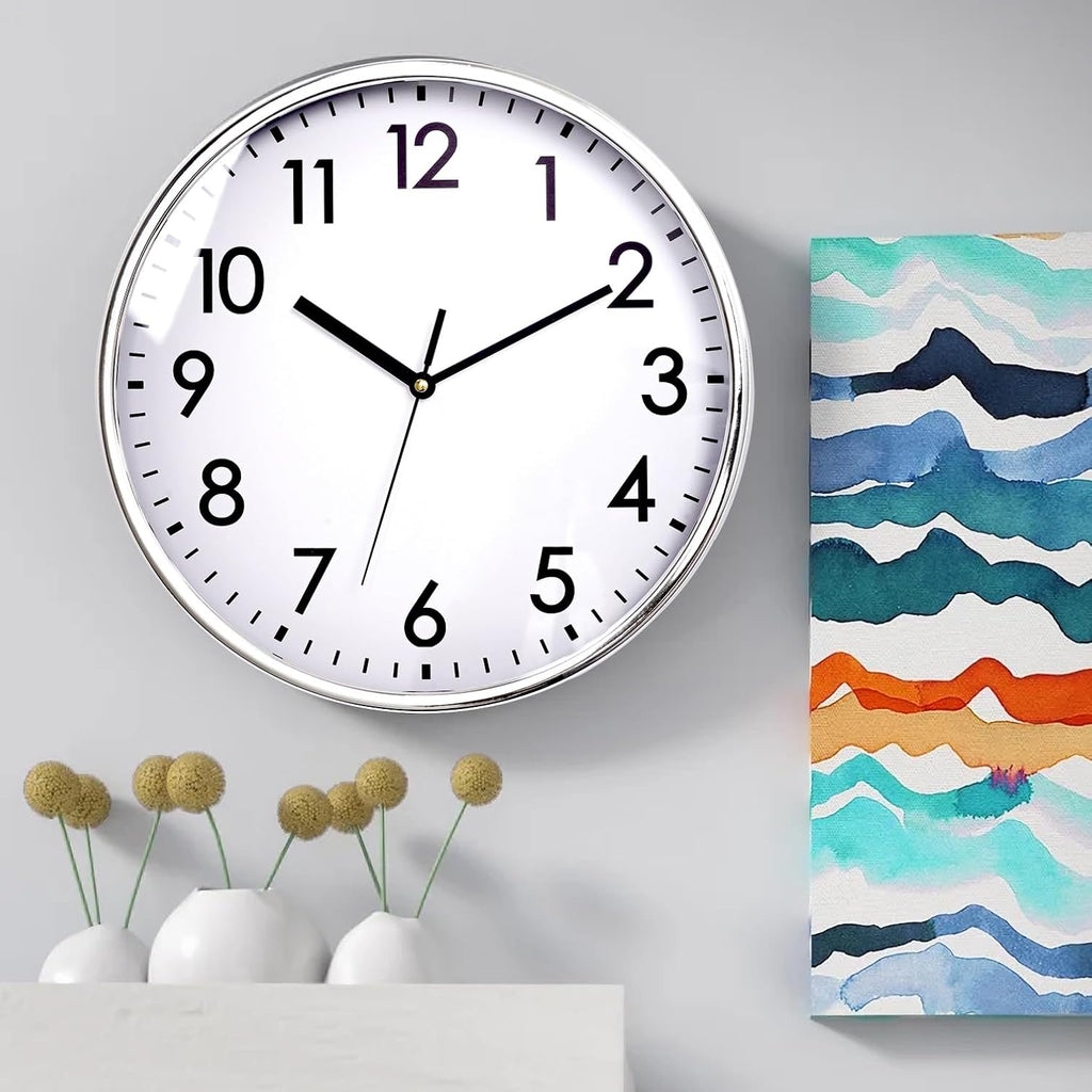 Battery Operated Modern Silver Wall Clock — 12" - View 2
