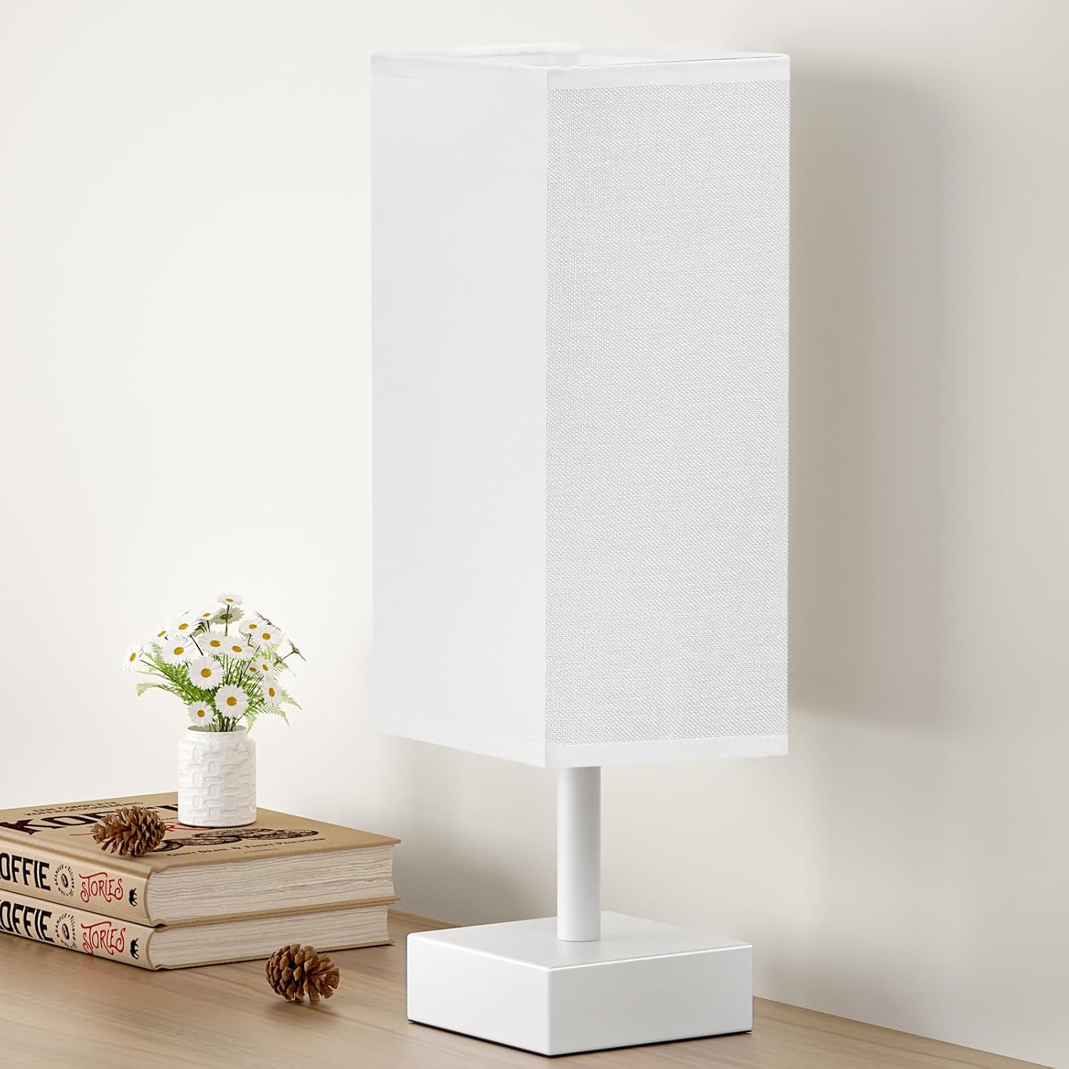 Modern Beige Bedside Lamp — White & White