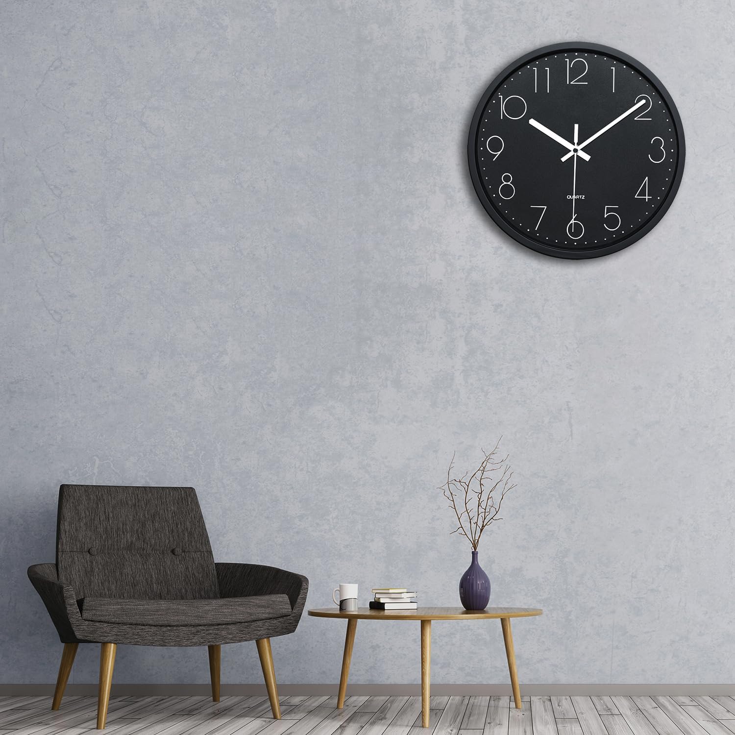 Battery Operated Black Wall Clock — 12" - View 6