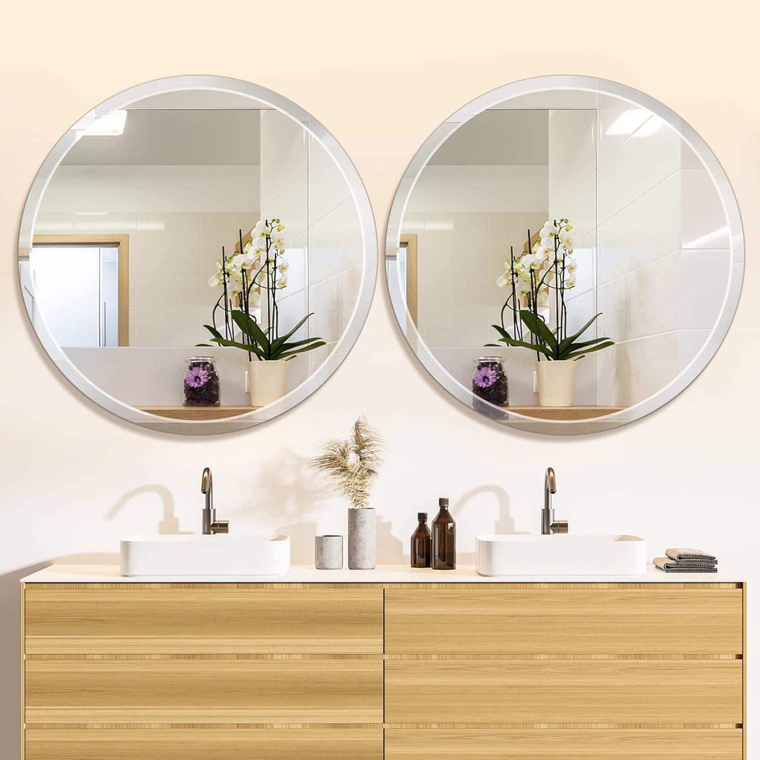 Beveled Beige Wall Mirror — 36" - View 2