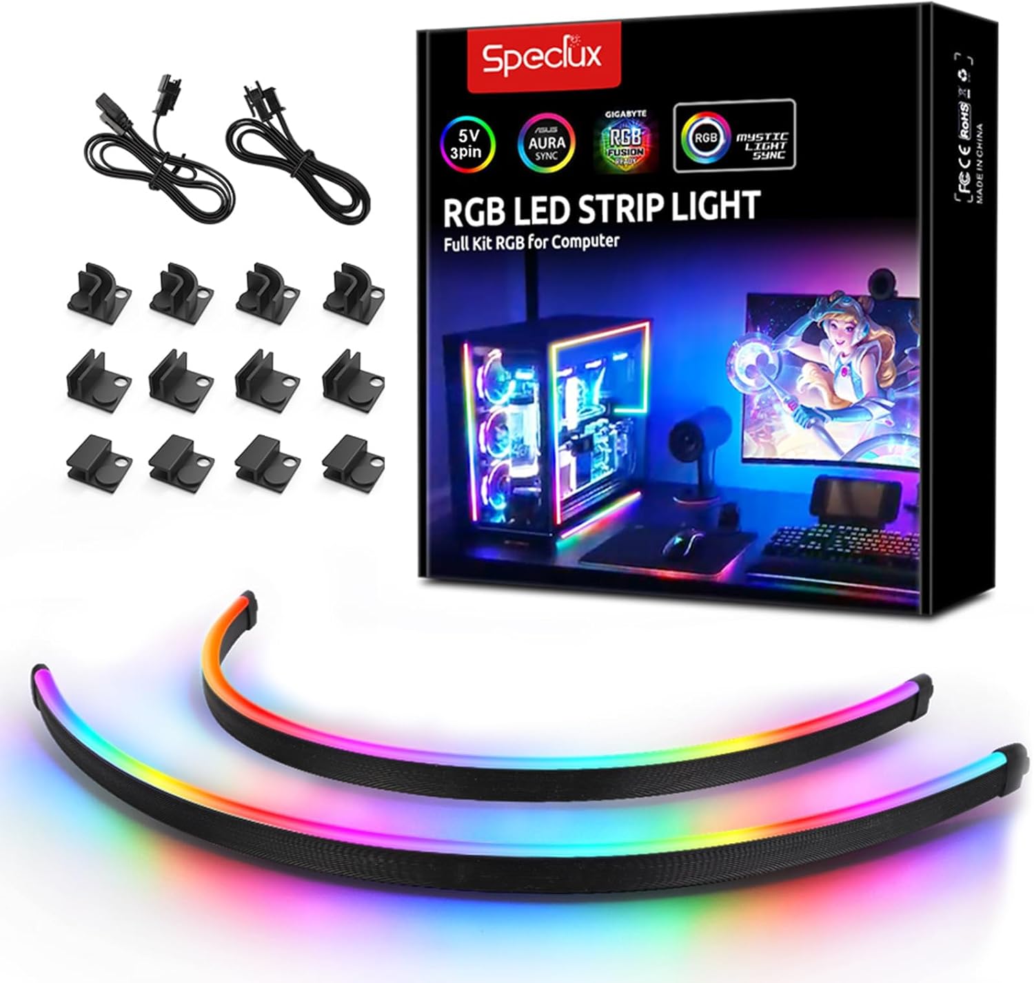 RGB Metal LED Strip Light — 5V 3 Pin Neon ARGB 2 Strips