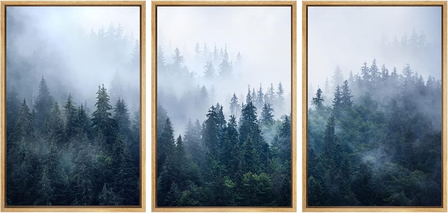 Framed Farmhouse Fabric Wall Art — 24" — 16"x24"x3 Panels Natural