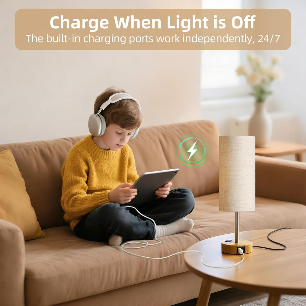 Dimmable Beige Bedside Lamp - View 7